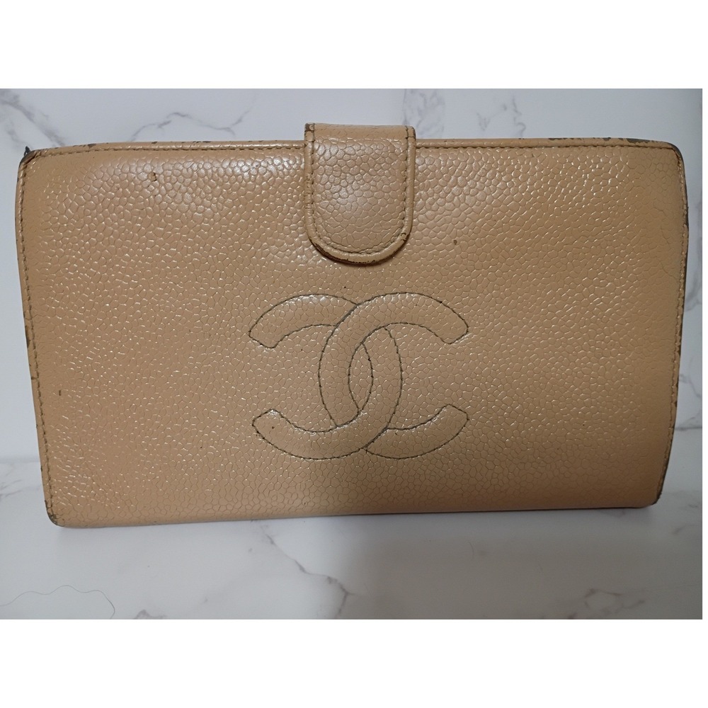 CHANEL Vintage Tan Coco Mark Long Caviar Leather Continental Wallet - Picture 1 of 6